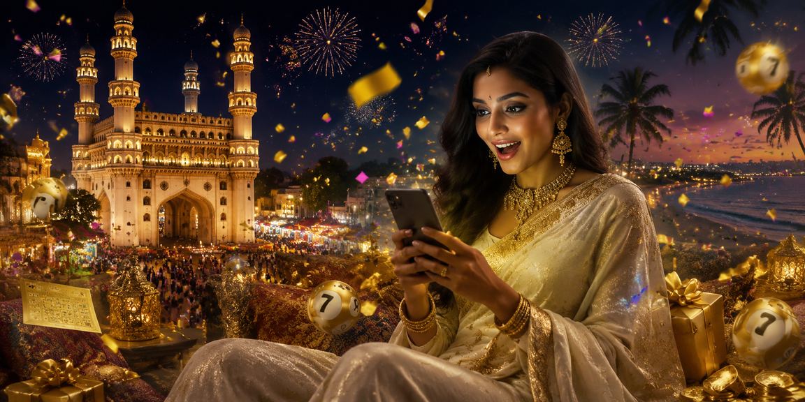 Hyderabad Charminar area with lottery and casino theme imagery