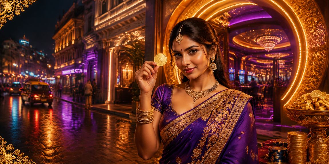 Mobile payment interface glowing in a vibrant Mumbai casino setting